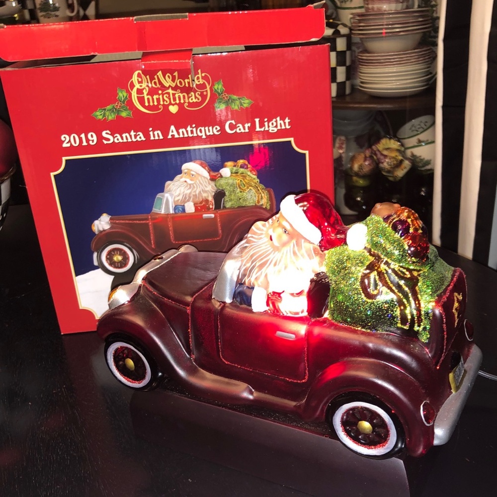 Old World Christmas Light up Santa in Antique Car, New in box